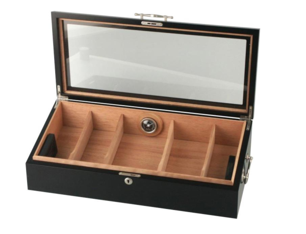 Humidor "Passatore schwarz mit Sichtfenster" für ca. 150 Zigarren